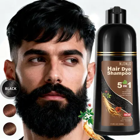 Men's Ammonia-Free Plant-Powered Multi-Benefits Hair & Beard Dye Kit with He Shou Wu - 15-Min Instant Gray Coverage, 100% Even Tone, Scalp-Safe, Haircare for All Hair Types, Non-Irritating, 500ml Permanent Color for At-Home Use