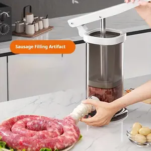 Manual Sausage Stuffer Maker with 4 Tubes - Food Grade Plastic Hand-Powered Meat Filling Machine for Homemade Sausages, Easy-Clean Kitchen Tool for Home Cooks & Butchers, Sausage Stuffer Machine, Fresh Sausage Preparation,
