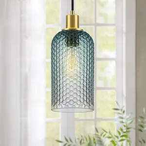 Cylinder Pendant Light Beaded Glass | Ambient Mood Light for Kitchen Island, Over Sink & Dining Room