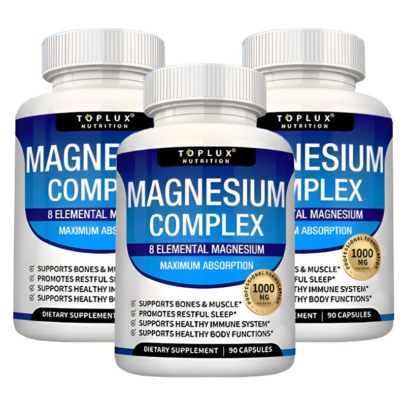 3 Bottles of Magnesium Complex 7 Elemental - Magnesium Glycinate, Citrate, Malate,Taurate,Complete Chelated Mineral Supplement for Easy Absorption for Bones, Sources  Men Women Bone Muscle Sleep Immune Support Nature Decent Fitness Dietary Supplement