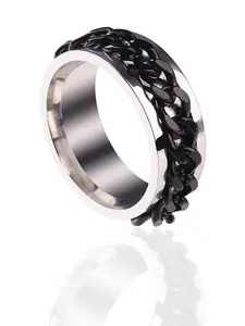 Men's Titanium Steel Chain Ring, Stainless Steel Rotating Bottle Opener, Cool Spinning Opening Ring, Fashion Accessory