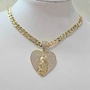 Cadena cubana Corazon Con Virgen Maria 5mmx18inches. Laminado de alta calidad