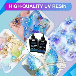 LEQU-Colored UV Resin Kit - 12-Colors Transparent Hard Type UV Epoxy Resin (100g Each) - Fast Curing UV Glue for Jewelry Making, Resin Crafts, Keychains, and DIY Projects Clear
