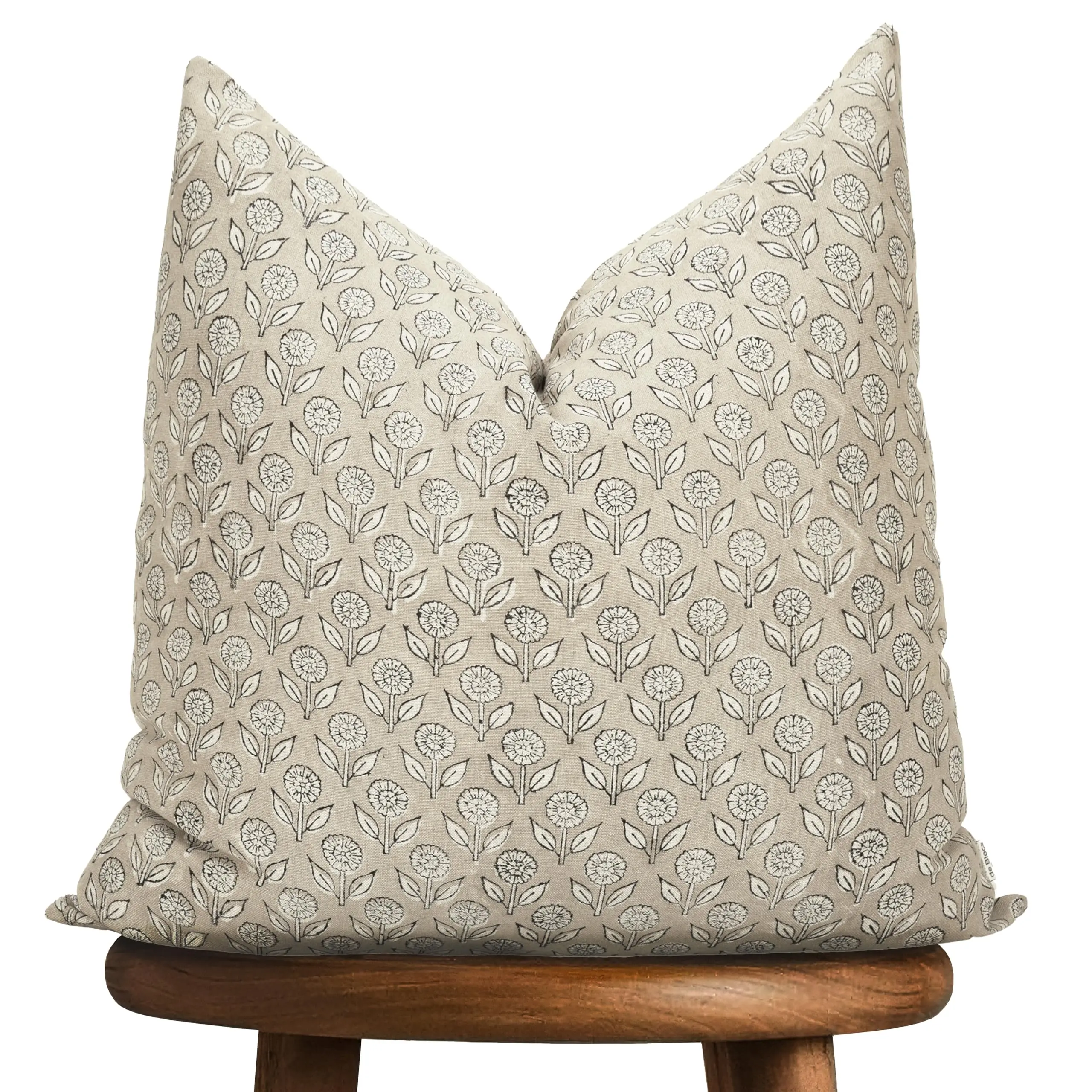 Maison De Blocs Hand-Block Printed, Artisan-Made Neutral Accent Throw Pillow Covers- 100% Cotton Cushion for Sofa, Bed, Chair, Home Decor, Boho, Indoor - Adeline (Muslin Beige, 20" x 20")