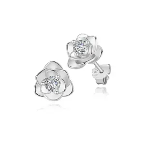 Elegant S925 Silver Rose Flower Zircon Stud Earrings for Women, Perfect Christmas Anniversary Valentine Gift, Luxurious Jewelry Accessory