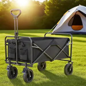 【Live】Collapsible Foldable Wagon Cart with All-Terrain Wheels, Large Capacity for Garden, Beach, Shopping, Sports and Camping, Heavy Duty Utility Grocery Wagon with Drink Holders