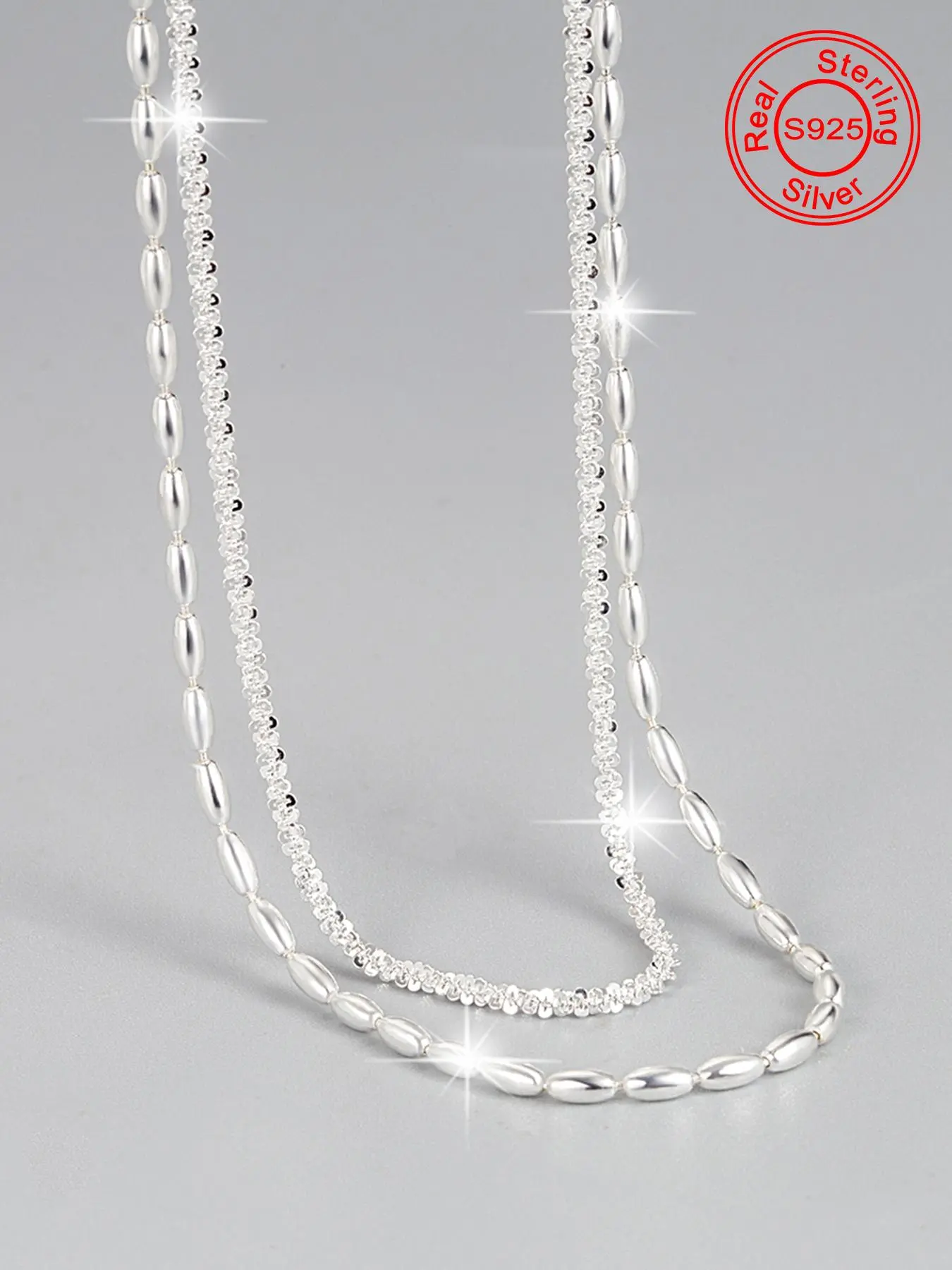 S925 Sterling Silver Double Layer Chain Layered Necklaces, Multilayer Necklace for Daily Wear, Fashionable Necklace for Women and Girls, Trendy Exquisite Jewelry for Birthday Gift