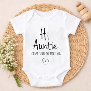 Newborn Baby Bodysuit Gift Set Hi Auntie I Cant Wait To Meet You Gentle on Skin Button Closure Baby Shower Gift Breathable Soft Cotton Romper Outfit for Boys & Girls 0-24M