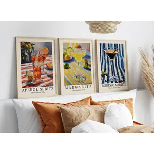 Espresso Martini Print Aperol Spritz Poster Margarita Print Set of 3 Cocktail Poster Bar Cart Vintage Wall Art Abstract Kitchen Painting #78