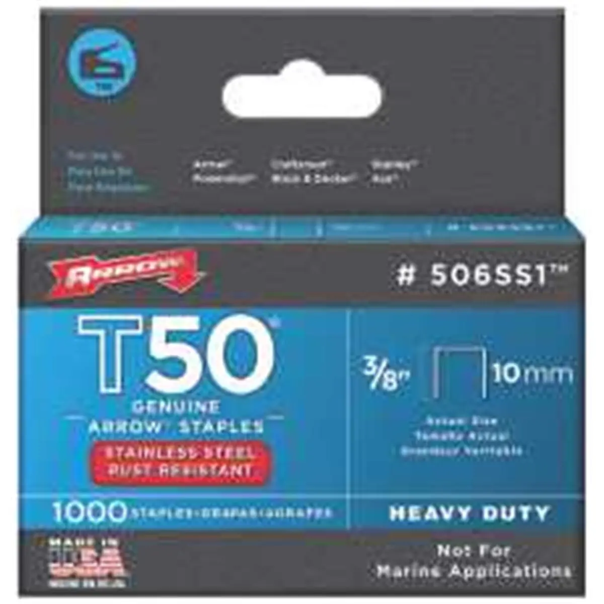 ARROW T50 Stainless Steel Sailing Fasteners, 3/8 in (10mm) Leg Length, Rust-Resistant, 1000-Piece Pack for Sailing, Outdoor Activities