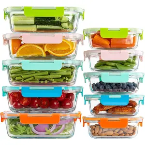 10 Pack Glass Food Storage Containers with Lids Leakproof, Airtight Glass Meal Prep Containers For Lunch, On The Go, Leftover, Dishwasher Safe
