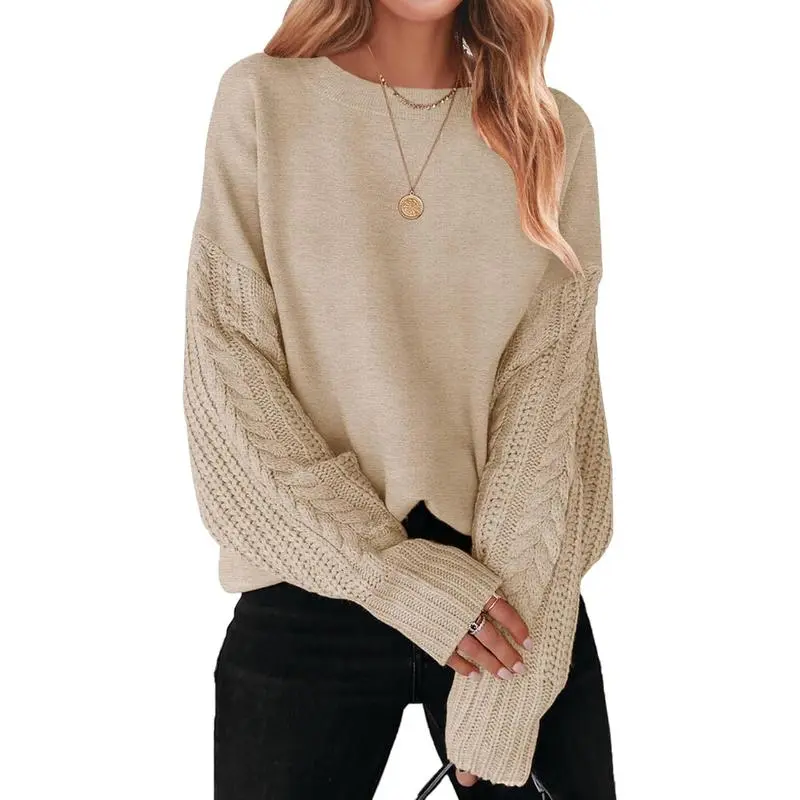 ZESICA Women’s Fall Oversized Sweater – Long Sleeve Crew Neck Cable Knit Chunky Pullover, Cozy Casual Knitwear Top