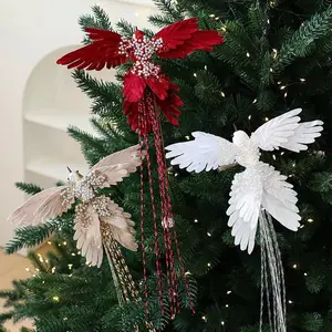2 Pieces White Peacock Christmas Tree Ornaments with Feather Tail and Artificial Design Clip - Perfect for Holiday Decoration, Christmas Decoration, Christmas Tree Decoration, Bird Decorations, Home Ornament