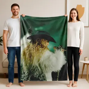 1 piece Beyoncé's iconic performance outfits and looks themed flannel blanket - All-season flannel blanket, suitable for sofas and beds, super soft and comfortable, modern design style, digitally printed pattern, 100% polyester material, machine