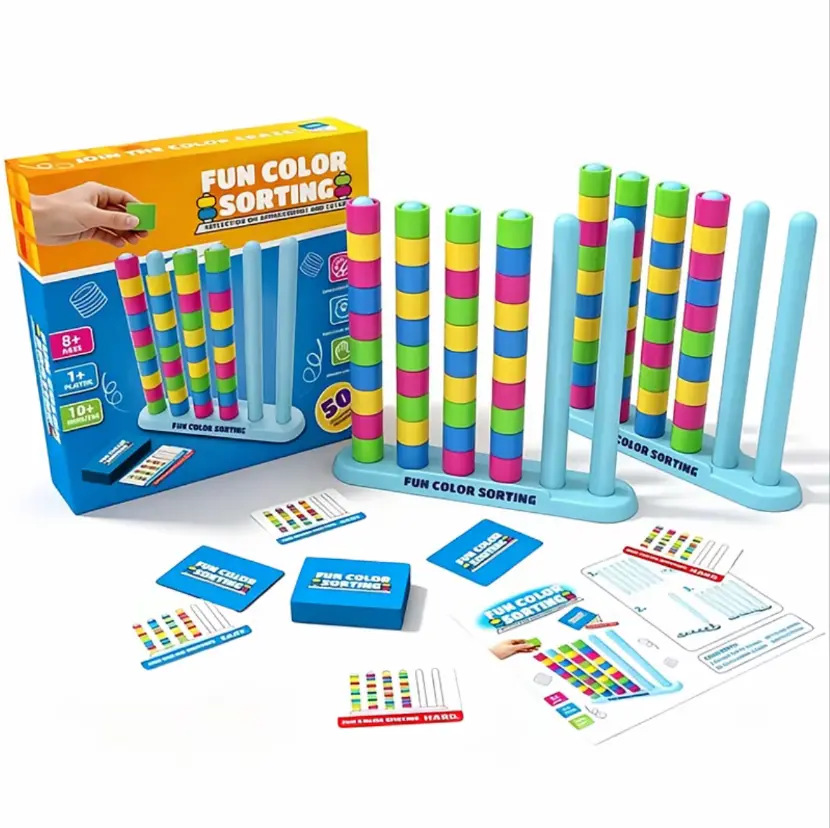 Color Stack Challenge - A Fast-Paced Color Matching Puzzle Game for Fun Party and Family Game Night. Includes 2 Stack Racks, Challenge Cards, Instructions & Rings