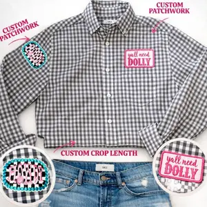 Cropped Button Up Shirt Small Brown Gingham Merona Reworked Classic Preppy Crop