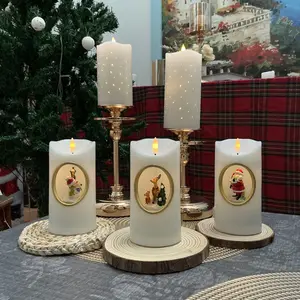 Elegant Flameless Fiber Optic Candle Set with Remote Control Real Wax Battery Powered LED 2 Pieces Plus Christmas Santa Claus Reindeer Snowman for Home Atmosphere Decoration