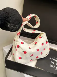Fashionable Fruit Print Shoulder Bag, Large Capacity, Cute and Fresh Design, Versatile Plain Color Backpack, Perfect for Daily Use