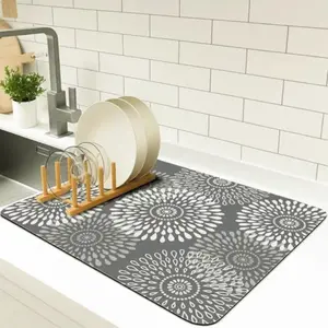 Firework Pattern Kitchen Dish Drying Mat, Non-slip Absorbent Kitchen Counter Mats, Multi-use Kitchen Accessories for Dishes, Utensils, Countertops, Kitchen Decorative Placemat