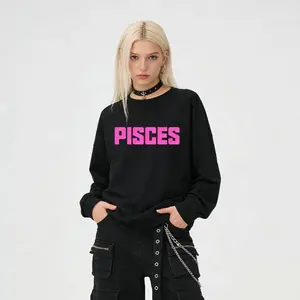 Women's Oversized "PISCES" Zodiac Sweatshirt | Pink Text Crewneck Pullover | Casual Astrology Streetwear Top