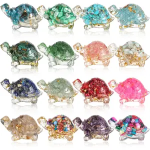 16 Pcs Healing Crystal Turtle Figurine Set, 1.97 Inch Mini Handmade Sea Turtle Resin Decor, Desk Meditation Animal Statues for Home Office Shelf Fish Tank Party Gift Favors