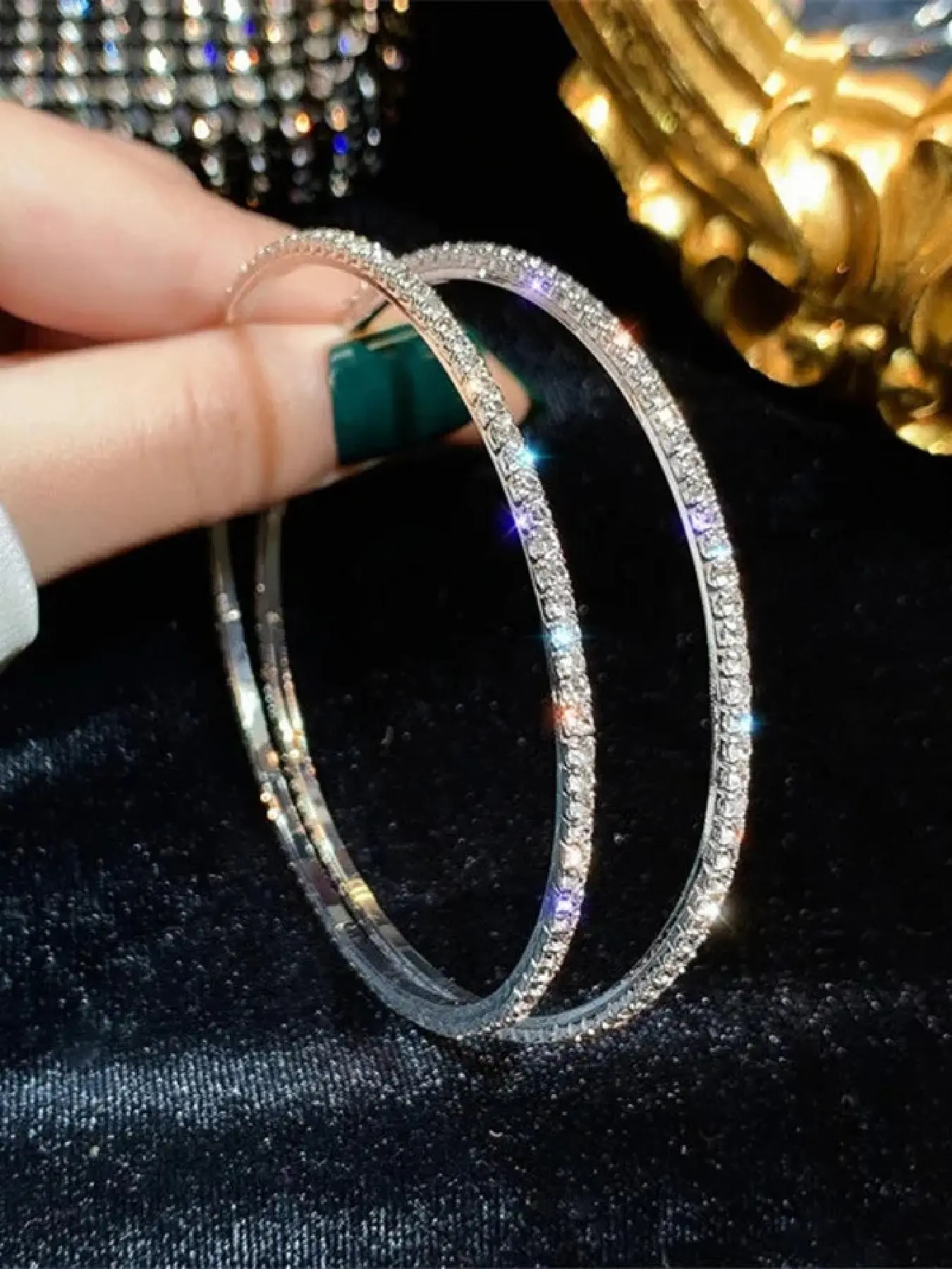 Classic Rhinestone Decorated Bling Hoop Shining Earrings, High Quality Earrings, Fashionable Earrings for Women, Trendy All-match & Exquisite Jewelry for Birthday Gift, Dainty Fashion Jewelry