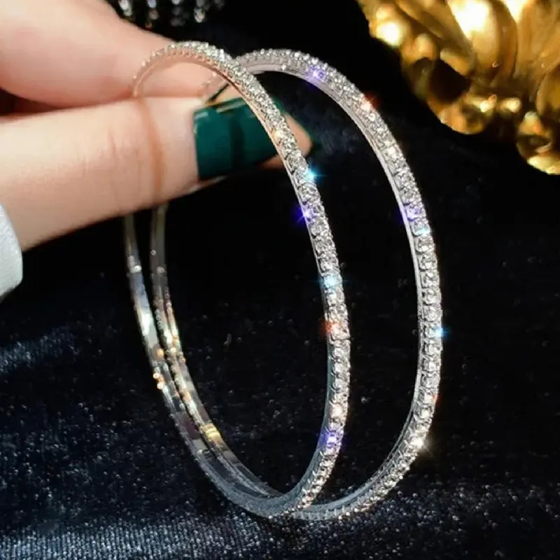 Classic Rhinestone Decorated Bling Hoop Shining Earrings, High Quality Earrings, Hoops Earrings, Fashionable Earrings for Women, Trendy All-match & Exquisite Jewelry for Birthday Gift, Dainty Fashion Jewelry