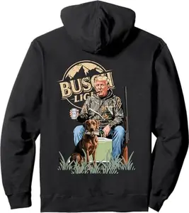 Retro Trump Hunting Deer Funny Beer Drinking Hunting ON BACK Pullover Hoodie