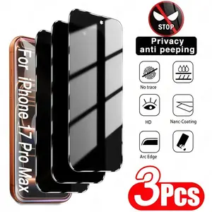 3pcs Full Cover Privacy Cellphone Screen Protector for iPhone 17 Pro Max/17 Air/16e/17/16/15/14/13/12/11/Pro/Pro Max/Plus/Mini/X/XS/XS MAX/XR/7/8/SE,Bubble Free,HD Clear,Scratch Resistance,9H Hardness,Long-Lasting Durability