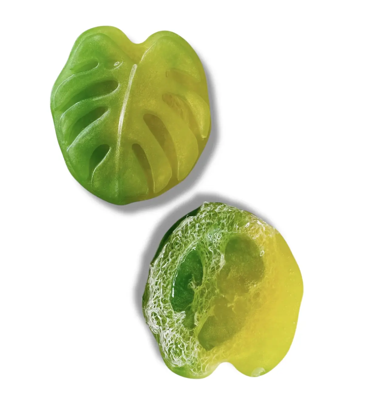3oz SUMMER COLLECTIONS Monstera Leaf Handmade Soaps with Exfoliating Natural Loofah, Coconut Oil, and Safflower Oils STRAWBERRY SORBET, PINEAPPLE PARADISE, WATERMELON SUGAR