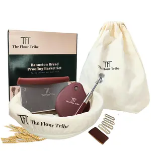 Banneton Bread Proofing Basket Set Sourdough Starter Kit with 9 inch Rattan Basket Dough Scraper Scoring Lame & Linen Liner Ideal for All Levels Baking Gift