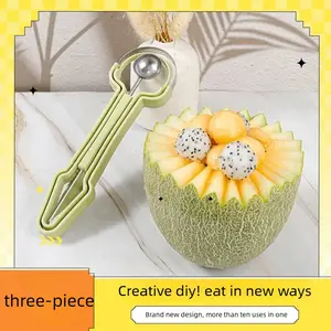 3-in-1 Fruit Scoop Ball Tool, Melon/Tangerine Slicer, Carving Knife, and Peeler — Ultimate Fruit Prep Gadget