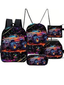 5Pcs Truck Backpack for School With Dinasour Lunch Bag Pencil Case Drawing Bags Coin Bags Set