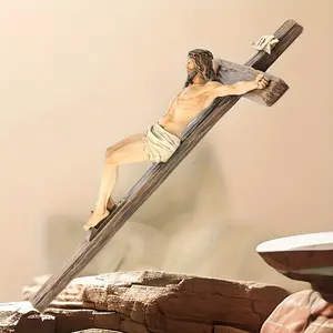 Handmade Resin Crucifix Statue - Traditional Christ on Cross Wall Decor, a Durable & Elegant Ornament for Home, Church or Office, No Electricity Needed