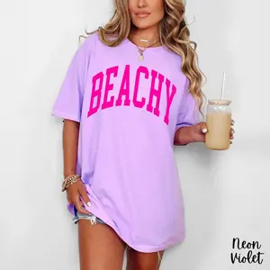 Comfort Colors Sunkissed Shirt, Playful Beachy Shirt, Aesthetic Neon Summer Shirt, Trendy Beach Shirt, Premium Garment Dyed Vacation Shirt, Boutique Oversized Graphic Tee Preppy Top