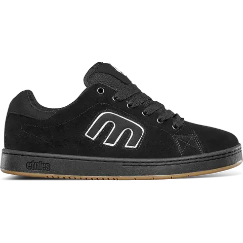 ETNIES Callicut Boys' Black Suede Low-Top Skateboarding Shoes - Icon Collection, Suede Upper, STI Cushion Insole, 400 NBS Rubber Sole, Laces, Breathable Mesh Tongue, Casual Sports Trainer, Streetwear Footwear for Daily Wear