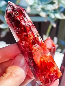 1PC Stunning Beautiful Rare Fire Quartz Tower Points, With Rainbow Flash Sparkles High Grade Red Hematoid Quartz Fire Quartz Tower, Perfect Home Decorative Art Collect, Unique Halloween, Christmas, Holiday Gifts, Crystal, Home Ornament