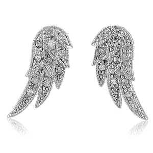 BERRICLE Silver Tone Angel Wings Stud Earrings for Women, Cubic Zirconia CZ