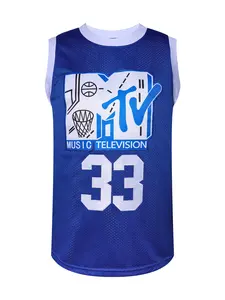 Basketball Jersey - Blue & Double 33 Front Hoop Graphic Mesh Court Street Couple Style