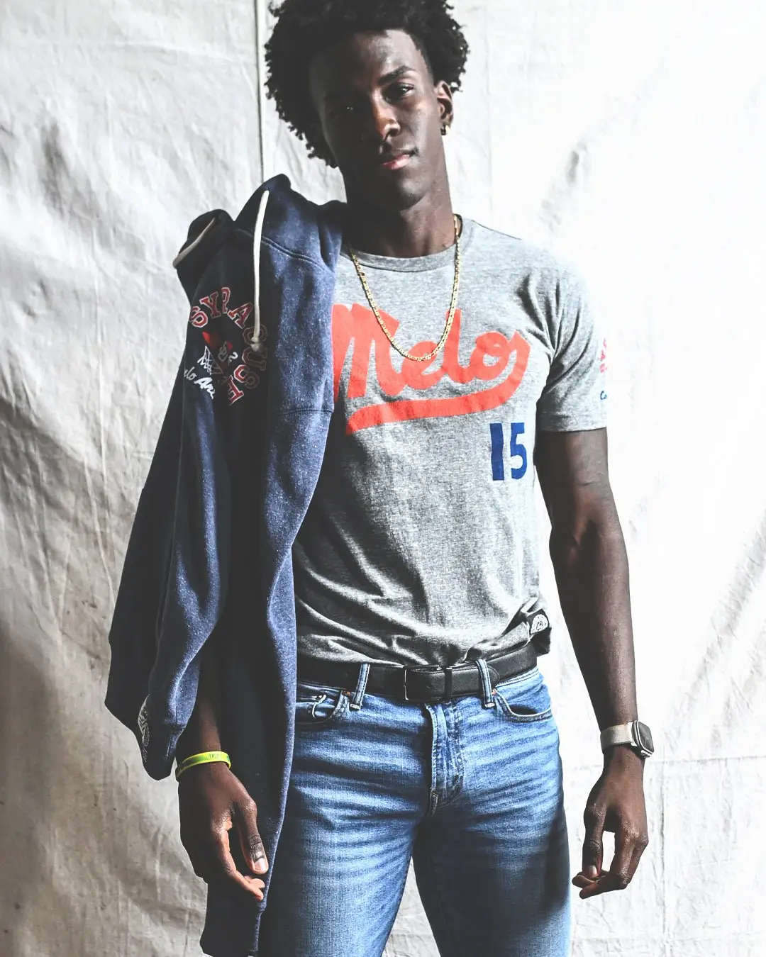 Men's Graphic T-Shirt Featuring Carmelo Anthony #15 Syracuse Orange Tribute | Grey Triblend Short Sleeve Basketball Apparel, Round Neck, Tshirt, Jersey
