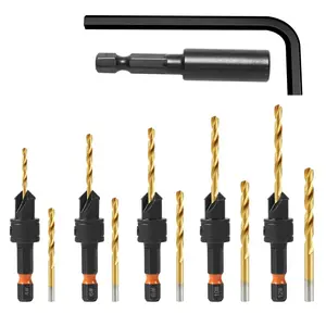 12 count HSS Adjustable Countersunk Drill Bits for Woodworking, Sizes #4, #6, #8, #10, #12, withMagnetic Extension Drill Bit & Storage Box, Professional Countersink Drill Bit Set