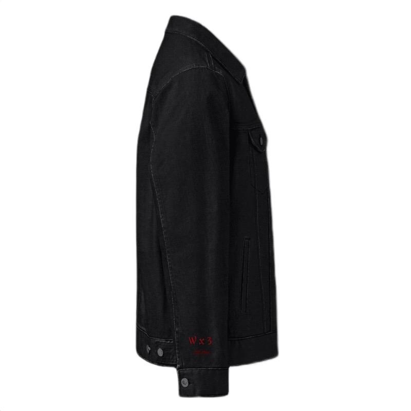 Top Tier Apparel Black Comfortable Denim Jacket with Red Emblem Design