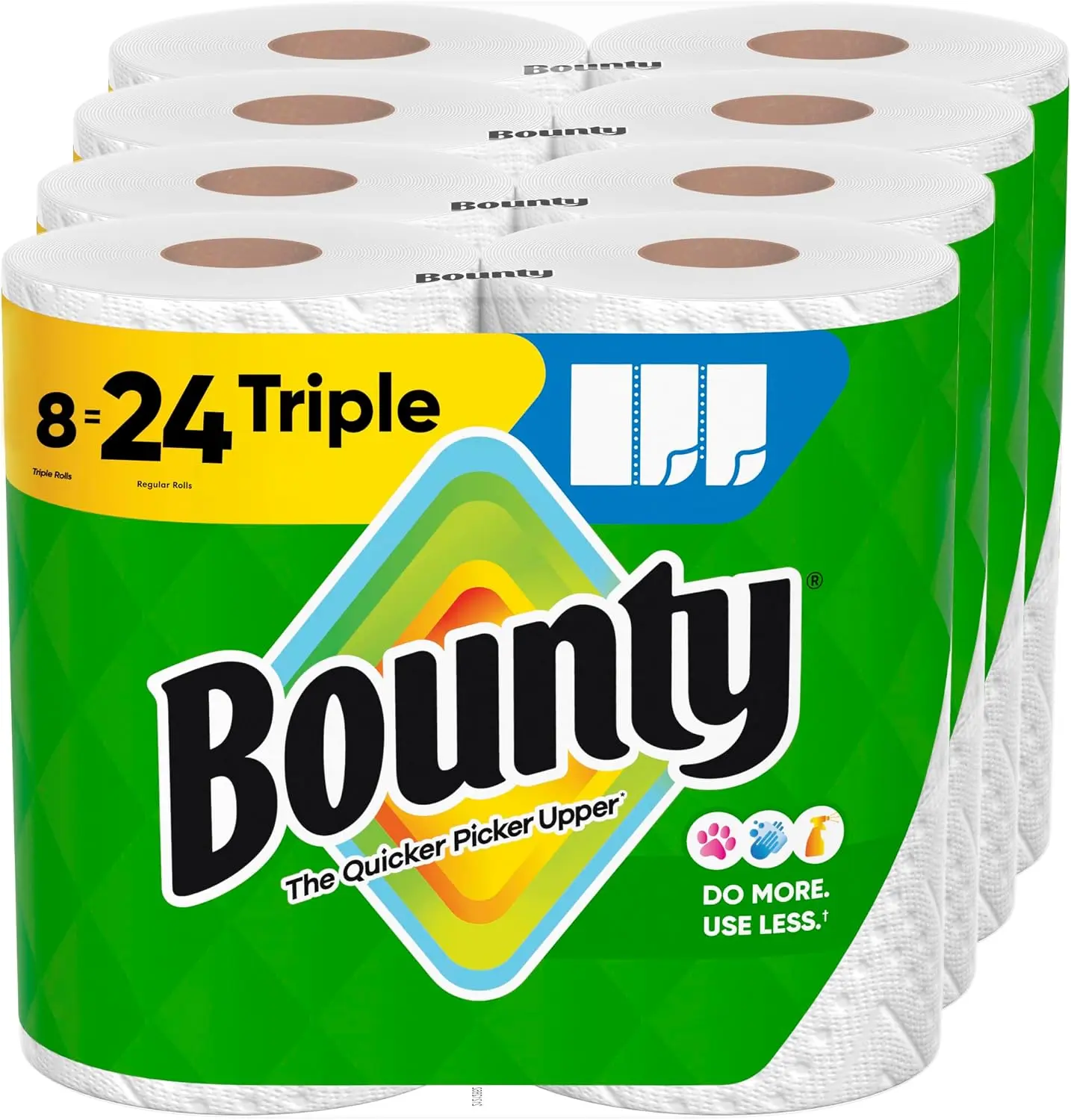 White Paper Towels, 8 Triple Rolls, Adjustable Sheet Size for Kitchen Cleaning, Spills & Everyday Household Use