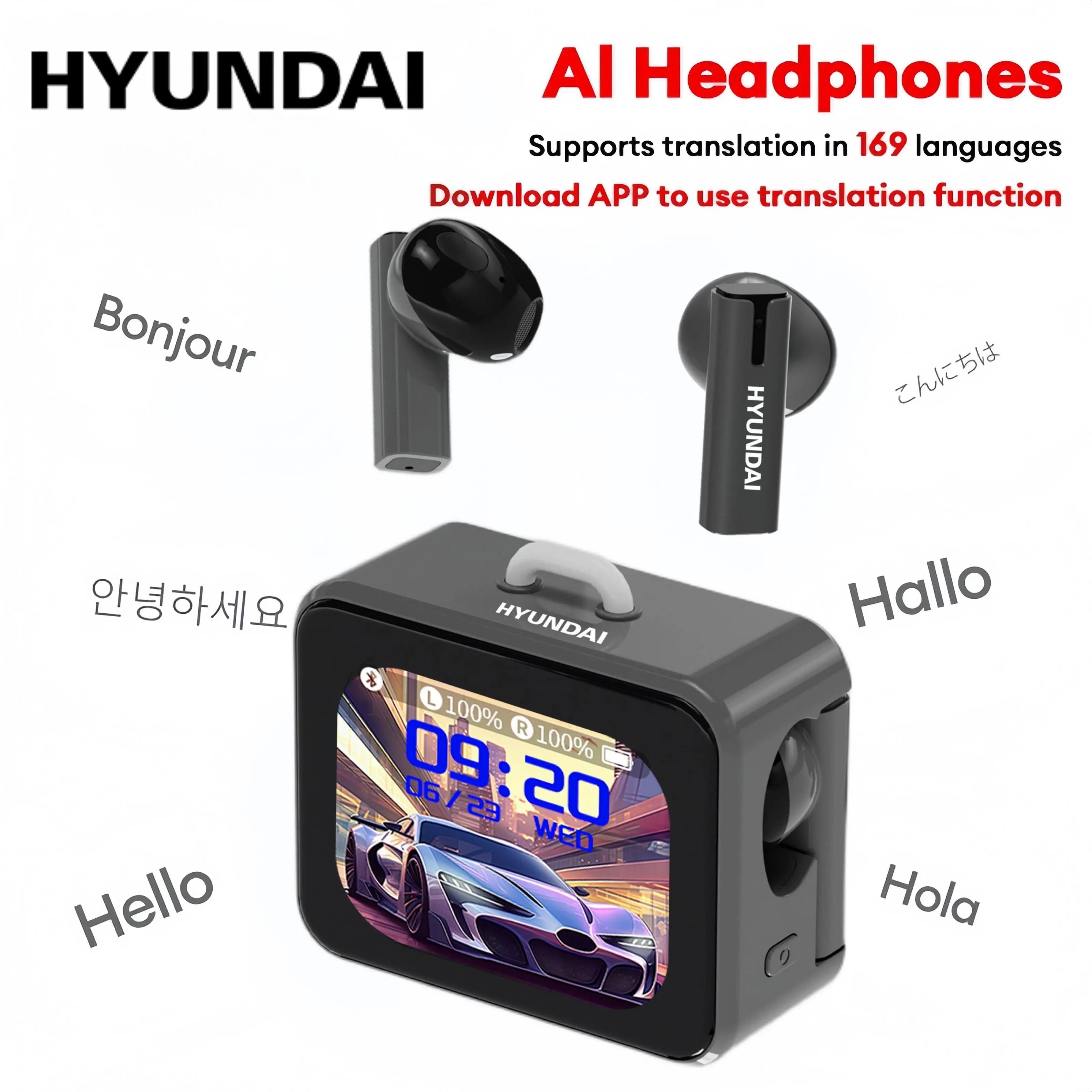 HYUNDAI C19 Multifunction Wireless Earbuds with Bluetooth 6.0, App-Based Translation Support, LED Smart Display, Anti-Loss Earbud Finder, Hi-Fi Sound, In-Ear Headphones for Music & Calls, Ideal Gift for Men & Women, Compatible with Android & iOS