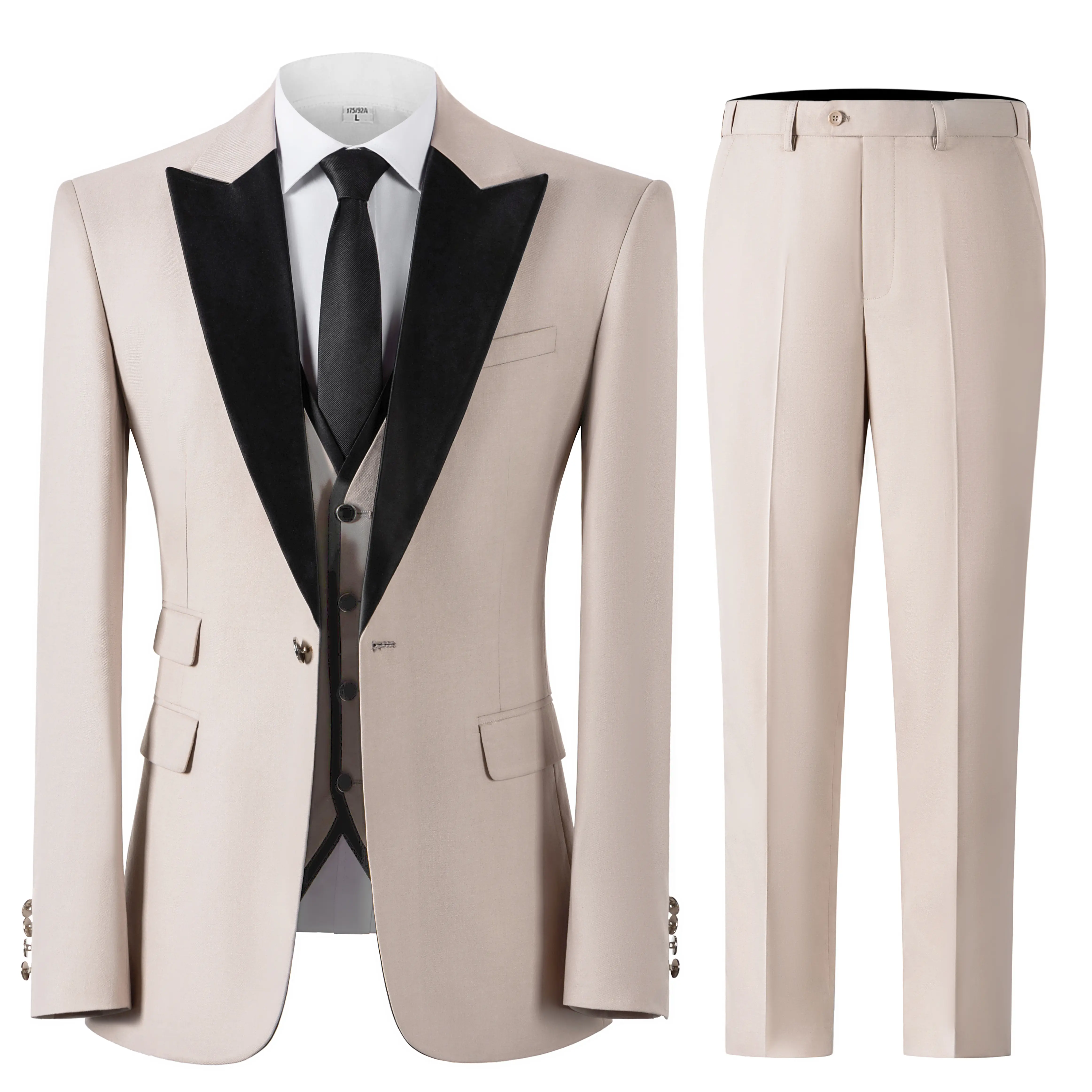 Men's 3-Piece Tuxedo Set-One Button Shawl Collar Solid Jacket, Vest & Pants for Groom, Party & Casual Events Wedding Tuxedo SpringStatements