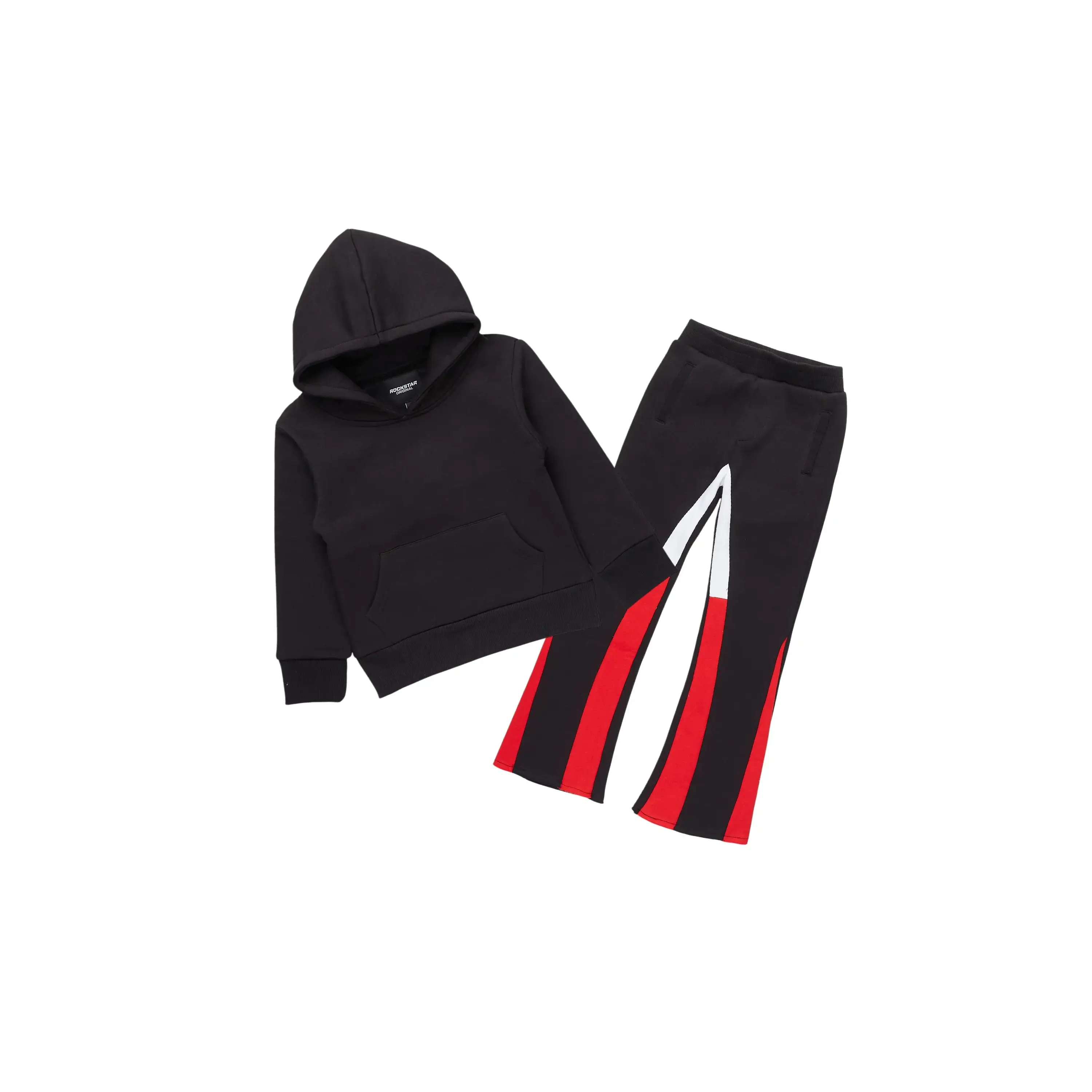 Boys Basic Black Stacked Flare Pant Set