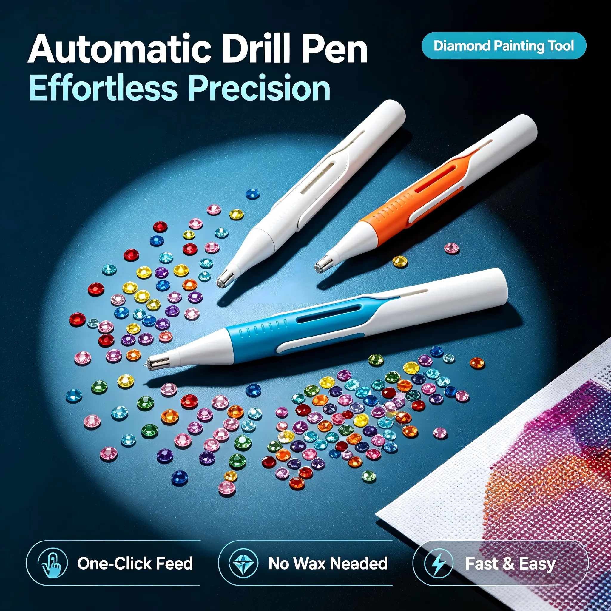 Automatic Diamond Painting Bead Dispenser & Wax-Free Ergonomic Art Pen Set, 2.8mm Round Drill Compatible, Adult DIY Craft Tool, Car Interior Decoration Gift Accessory