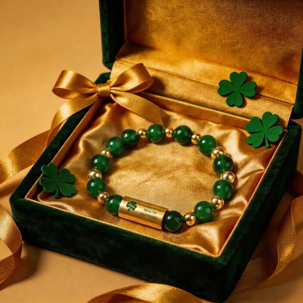 Irish Luck St. Patrick's Day Bracelet | Green Agate Lucky Clover Beaded Bracelet with Rhinestones | Luck Bracelet - Attract Wealth, Abundance and Perfect Good Luck Gift for 2026!