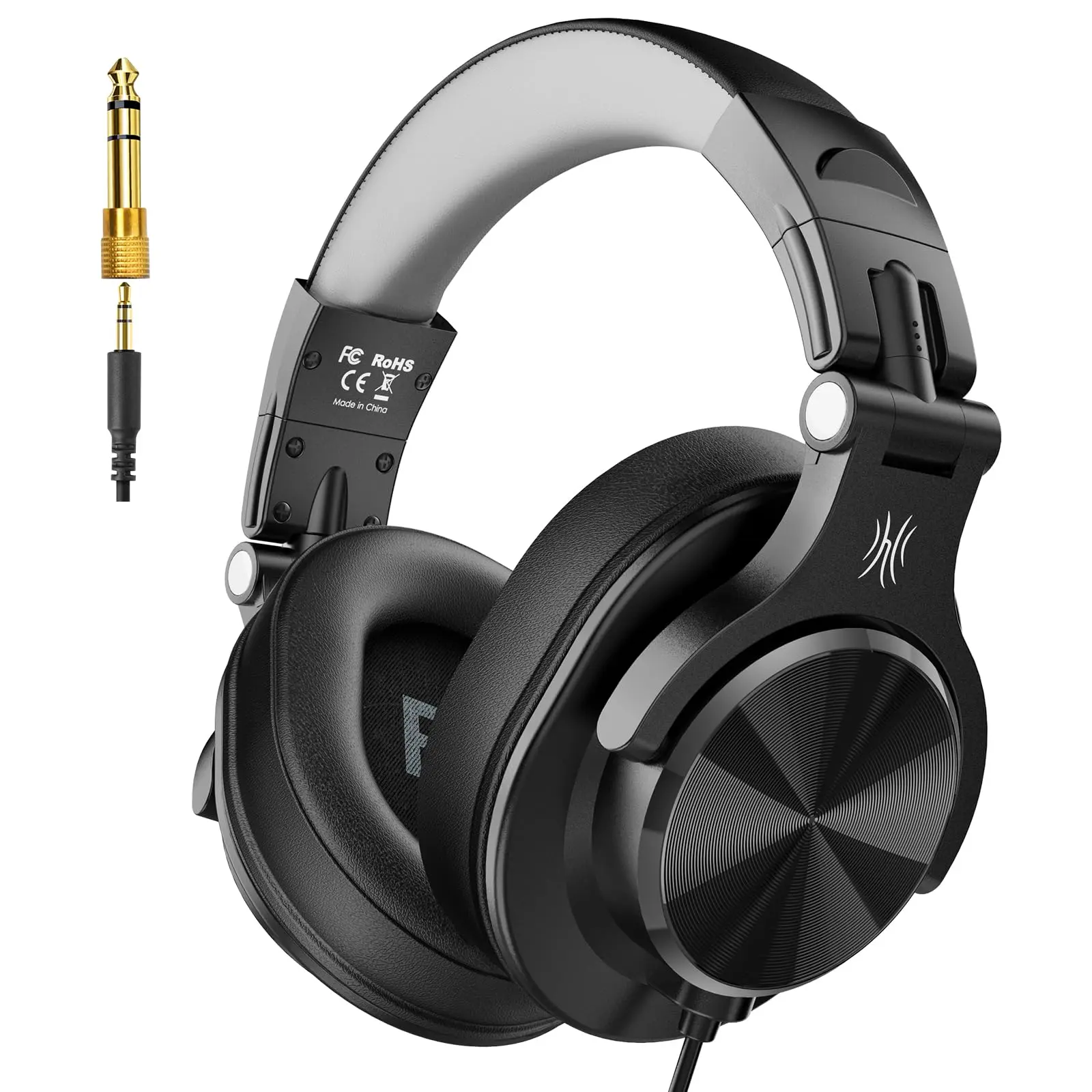A71d Wired Over-ear Headphones  Studio Monitor Headsets Hi-res Dj Stereo Headphone With Foldable Design 3.5/6.35mm Plug For Amp Recording Podcast Mixing Pc Guitar - Black