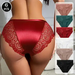 6pcs Women's Lace Panties: High Waist, Contrast Floral Design, Soft Breathable Fabric, Comfortable for Daily Wear & All Seasons